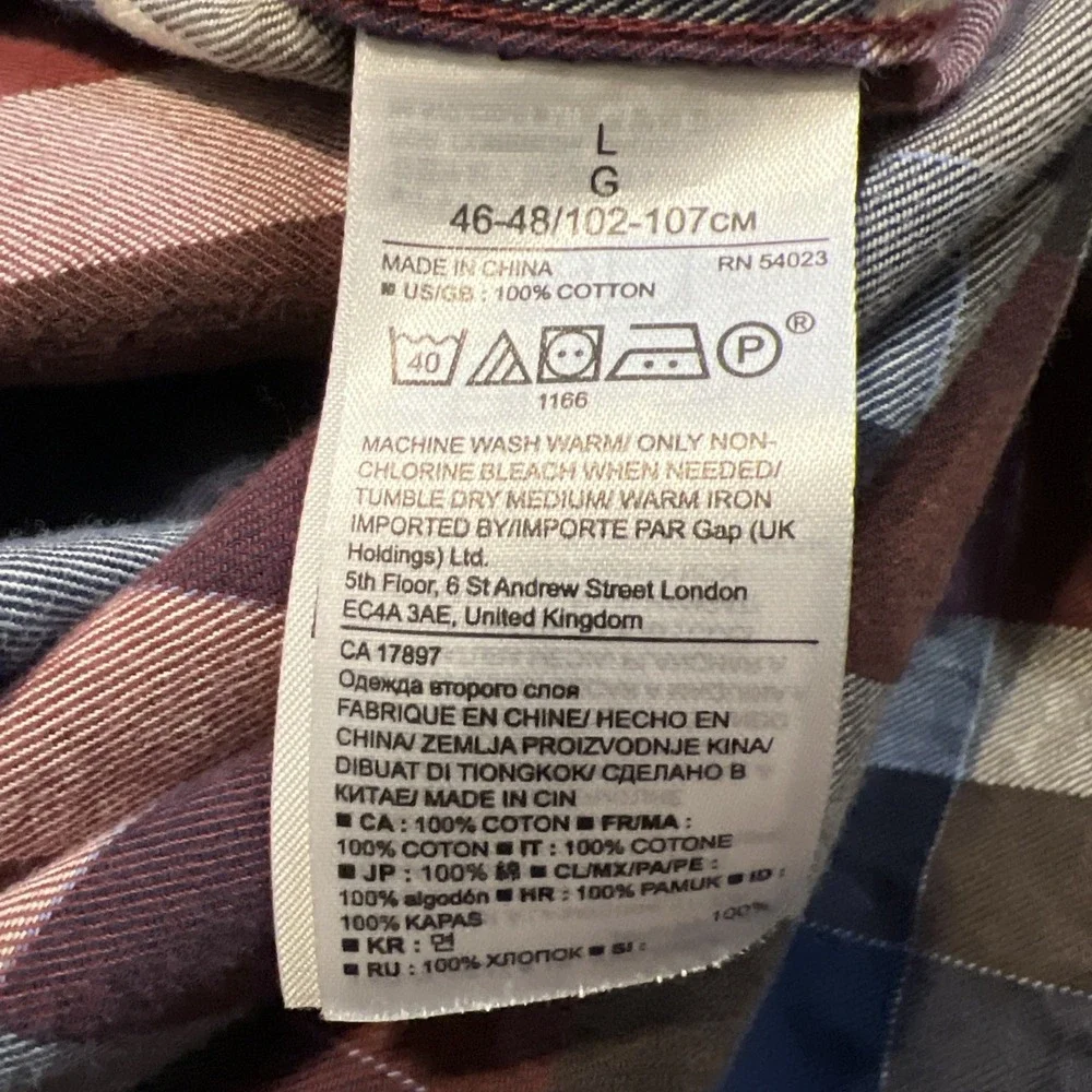 Banana Republic LUXE FLANNEL Shirt Men's Large Red Gray Blue Plaid Ready To Wear